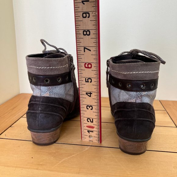 Maciejka Brown Leather Ankle Boots Fleece Lining Side Zip Patchwork Look - Picture 5 of 9